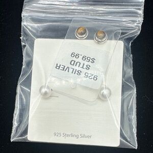 925 Sterling Silver Pearl and Tiger's Eye Stud Earrings